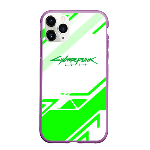 Чехол iPhone 11 Pro матовый Cyberpunk 2077 geometry green / 3D-Фиолетовый – фото 1