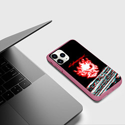 Чехол iPhone 11 Pro матовый Киберпанк 2077 огненное лого, цвет: 3D-малиновый — фото 2
