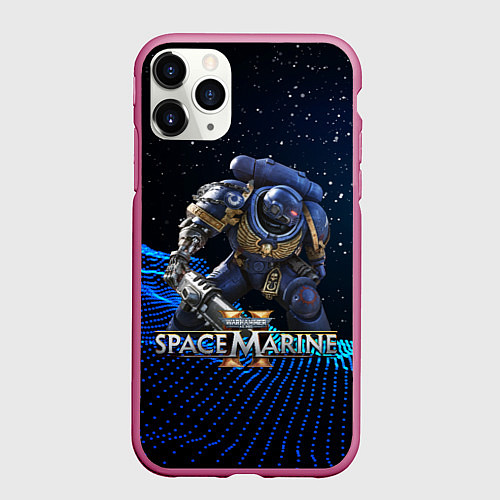 Чехол iPhone 11 Pro матовый Warhammer 40000 space marine 2 ультрамарин / 3D-Малиновый – фото 1