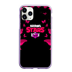 Чехол iPhone 11 Pro матовый Brawl stars бабочки, цвет: 3D-светло-сиреневый