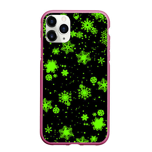 Чехол iPhone 11 Pro матовый Кислотные снежинки текстура / 3D-Малиновый – фото 1