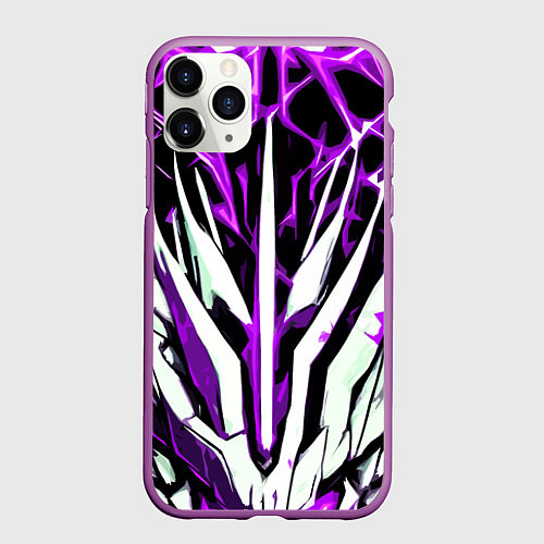 Чехол iPhone 11 Pro матовый Чёрный фон, фиолетово-белая абстракция / 3D-Фиолетовый – фото 1