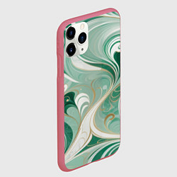 Чехол iPhone 11 Pro матовый Светло-зеленый узор с завитками, цвет: 3D-малиновый — фото 2