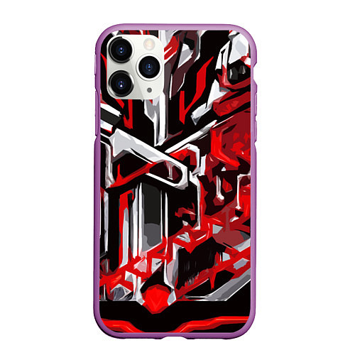 Чехол iPhone 11 Pro матовый Красно-белая агрессивная абстракция на чёрном фоне / 3D-Фиолетовый – фото 1