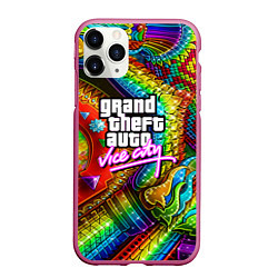 Чехол iPhone 11 Pro матовый GTA casino steel, цвет: 3D-малиновый