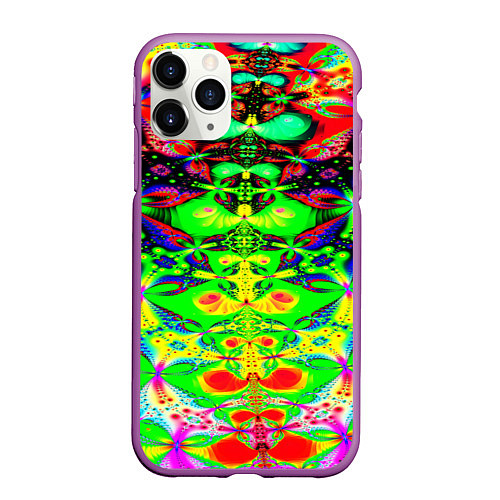Чехол iPhone 11 Pro матовый Оптический фрактал кислота / 3D-Фиолетовый – фото 1