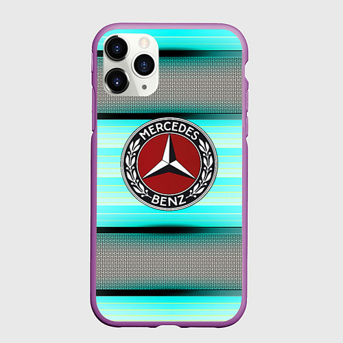 Чехол iPhone 11 Pro матовый Mercedes benz текстура карбон / 3D-Фиолетовый – фото 1