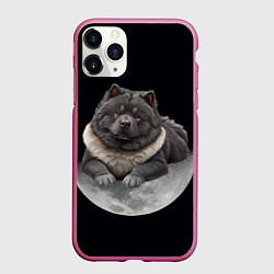 Чехол iPhone 11 Pro матовый Чау-чау и луна, цвет: 3D-малиновый