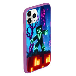 Чехол iPhone 11 Pro матовый Minecraft and halloween - neon glow, цвет: 3D-фиолетовый — фото 2