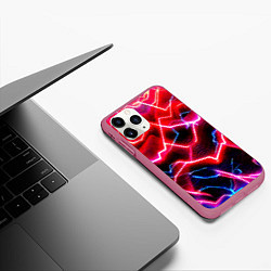 Чехол iPhone 11 Pro матовый Неоновые космические разряды - нейроарт, цвет: 3D-малиновый — фото 2