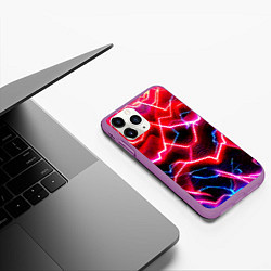 Чехол iPhone 11 Pro матовый Неоновые космические разряды - нейроарт, цвет: 3D-фиолетовый — фото 2