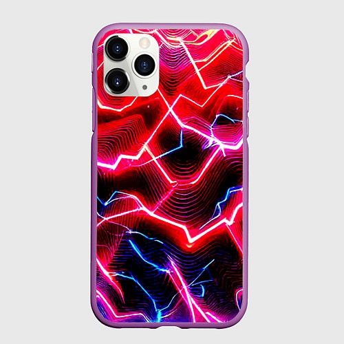 Чехол iPhone 11 Pro матовый Неоновые космические разряды - нейроарт / 3D-Фиолетовый – фото 1