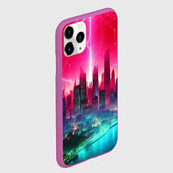 Чехол iPhone 11 Pro матовый Неоновая гроза в мегаполисе - удар молнии, цвет: 3D-фиолетовый — фото 2