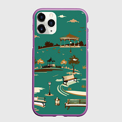 Чехол iPhone 11 Pro матовый Осенний городской парк, цвет: 3D-фиолетовый