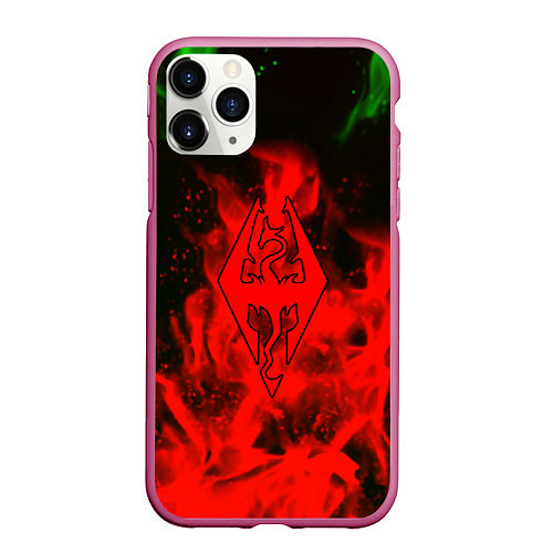 Чехол iPhone 11 Pro матовый Skyrim fire steel / 3D-Малиновый – фото 1