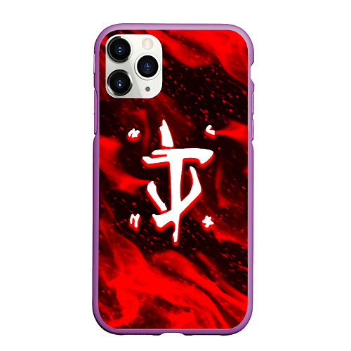 Чехол iPhone 11 Pro матовый Doom logo fire / 3D-Фиолетовый – фото 1