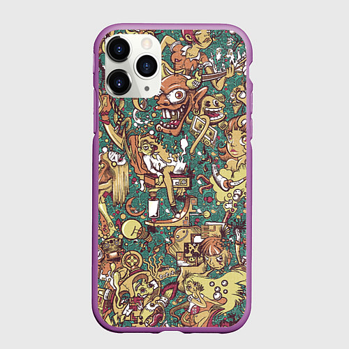 Чехол iPhone 11 Pro матовый Монстры и девушки / 3D-Фиолетовый – фото 1