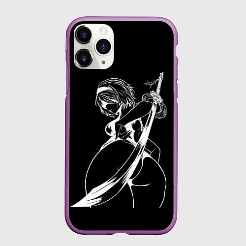 Чехол iPhone 11 Pro матовый 2B с катаной - Nier automata / 3D-Фиолетовый – фото 1