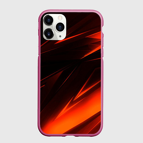 Чехол iPhone 11 Pro матовый Geometry orange stripes / 3D-Малиновый – фото 1