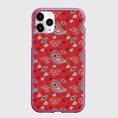 Чехол iPhone 11 Pro матовый Узор бандана красночерный / 3D-Фиолетовый – фото 1