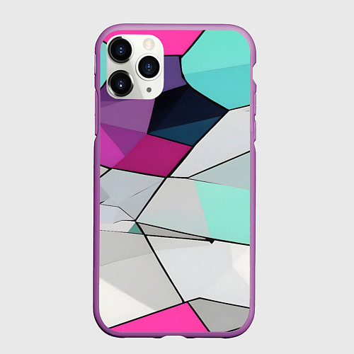 Чехол iPhone 11 Pro матовый Яркая геометрическая абстракция / 3D-Фиолетовый – фото 1