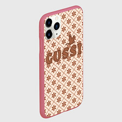 Чехол iPhone 11 Pro матовый Гусси - узор в стиле Гучи, цвет: 3D-малиновый — фото 2