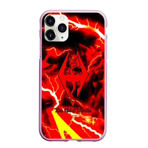 Чехол iPhone 11 Pro матовый Skyrim red storm logo / 3D-Розовый – фото 1