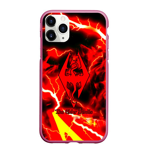 Чехол iPhone 11 Pro матовый Skyrim red storm logo / 3D-Малиновый – фото 1