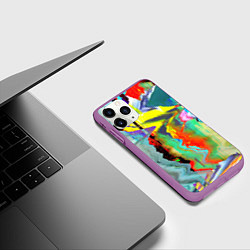 Чехол iPhone 11 Pro матовый Текстура глитч краски, цвет: 3D-фиолетовый — фото 2