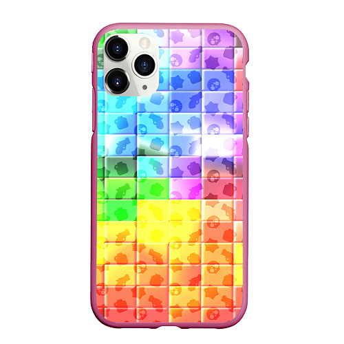 Чехол iPhone 11 Pro матовый Brawl stars neon pattern logo / 3D-Малиновый – фото 1