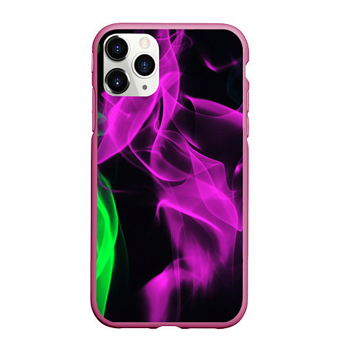 Чехол iPhone 11 Pro матовый Неоновый огненный дым / 3D-Малиновый – фото 1