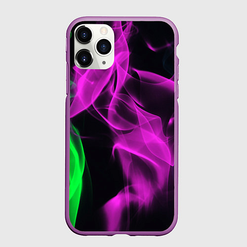 Чехол iPhone 11 Pro матовый Неоновый огненный дым / 3D-Фиолетовый – фото 1