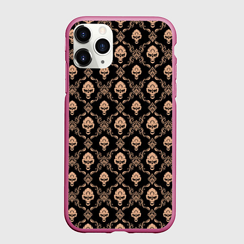 Чехол iPhone 11 Pro матовый Череп - паттерн / 3D-Малиновый – фото 1