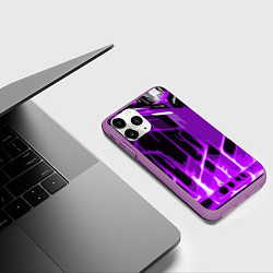 Чехол iPhone 11 Pro матовый Abstract purple stripes on a black background, цвет: 3D-фиолетовый — фото 2