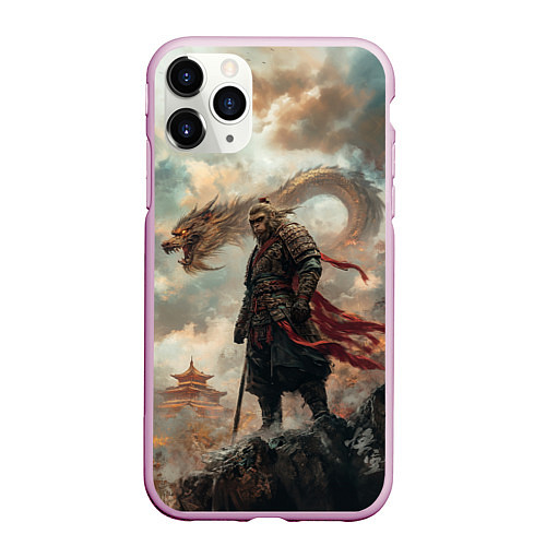 Чехол iPhone 11 Pro матовый Wukong и дракон / 3D-Розовый – фото 1