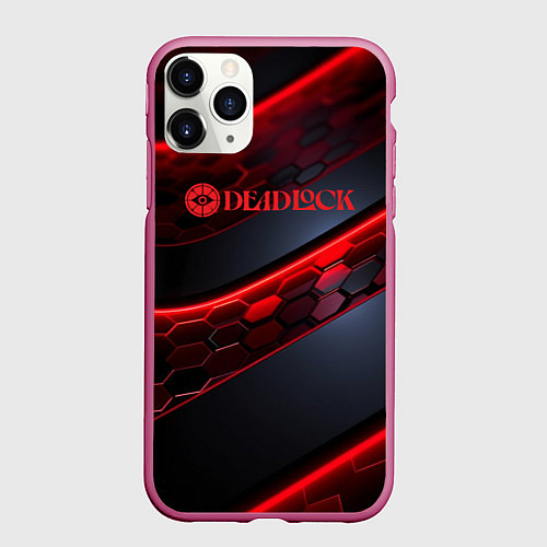 Чехол iPhone 11 Pro матовый Deadlock logo красные соты и неон / 3D-Малиновый – фото 1
