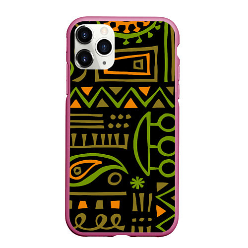 Чехол iPhone 11 Pro матовый Abstract ethnic theme / 3D-Малиновый – фото 1