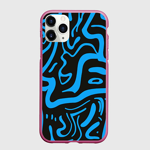 Чехол iPhone 11 Pro матовый Хаотичные синие полосы / 3D-Малиновый – фото 1