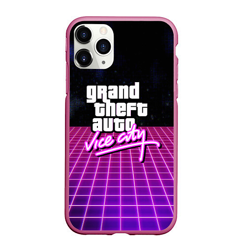 Чехол iPhone 11 Pro матовый GTA retro wave / 3D-Малиновый – фото 1