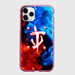 Чехол iPhone 11 Pro матовый Doom битва огней, цвет: 3D-малиновый