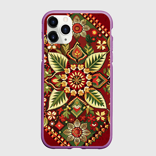 Чехол iPhone 11 Pro матовый Стиль советского ковра узоры и орнамент / 3D-Фиолетовый – фото 1