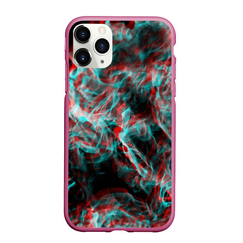 Чехол iPhone 11 Pro матовый Дым из вейпа глитч / 3D-Малиновый – фото 1