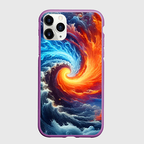 Чехол iPhone 11 Pro матовый Столкновение двух стихий - инь янь / 3D-Фиолетовый – фото 1
