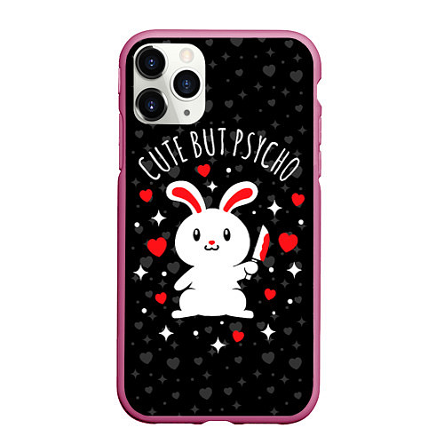 Чехол iPhone 11 Pro матовый Cute but psycho bunny / 3D-Малиновый – фото 1