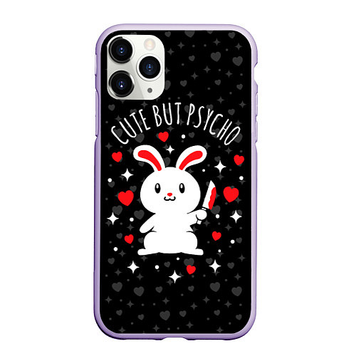 Чехол iPhone 11 Pro матовый Cute but psycho bunny / 3D-Светло-сиреневый – фото 1