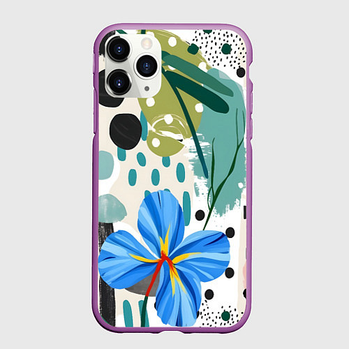 Чехол iPhone 11 Pro матовый Цветы горошек абстракция / 3D-Фиолетовый – фото 1