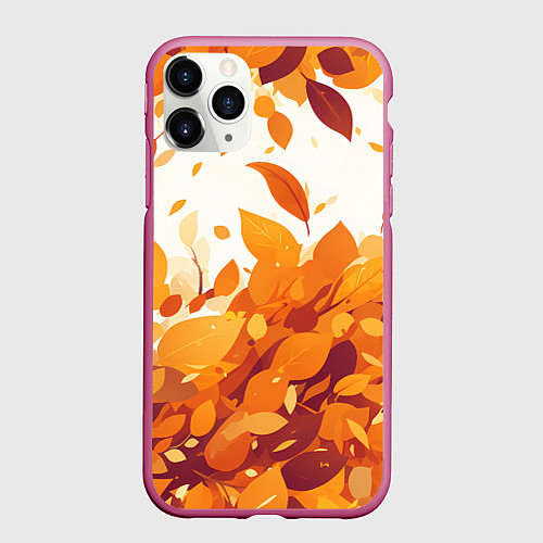 Чехол iPhone 11 Pro матовый Осенние опавшие листья / 3D-Малиновый – фото 1