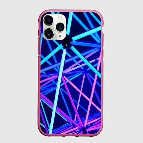 Чехол iPhone 11 Pro матовый Неоновая текстура геометрия / 3D-Малиновый – фото 1
