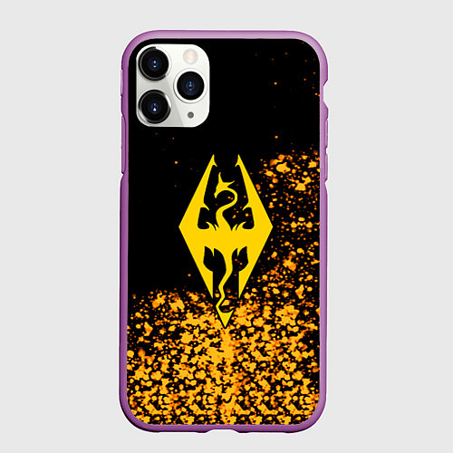 Чехол iPhone 11 Pro матовый Скайрим голд / 3D-Фиолетовый – фото 1