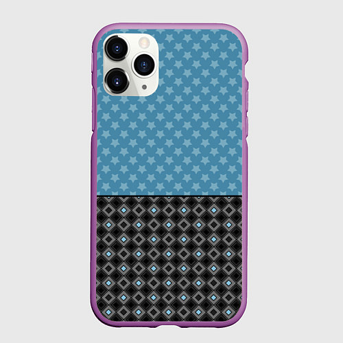 Чехол iPhone 11 Pro матовый Комбинированный синий со звездами узор / 3D-Фиолетовый – фото 1